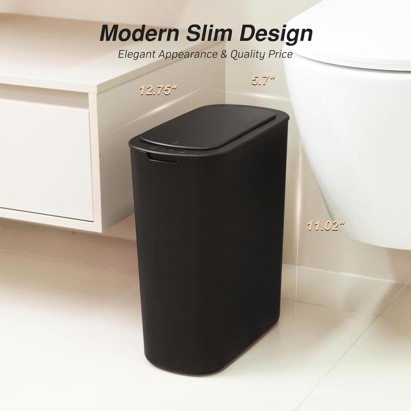 Automatic Bathroom Garbage Bin with Lid, 6 Gallon Touchless Trash Bin, Smart Electric Narrow Waterproof Trash Can for Toilet, Office, Kitchen, Bedroom, Living Room