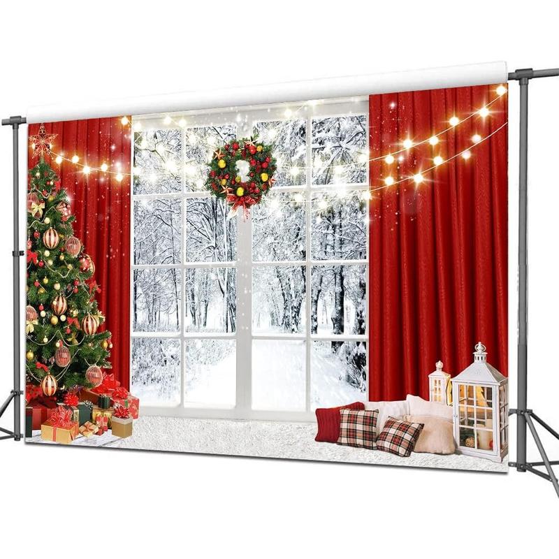 CYLYH 10x8ft Christmas Window Backdrop for Photography Winter Snow Scene Xmas Party Decorations Background Christmas Festival Party Banner Backdrop