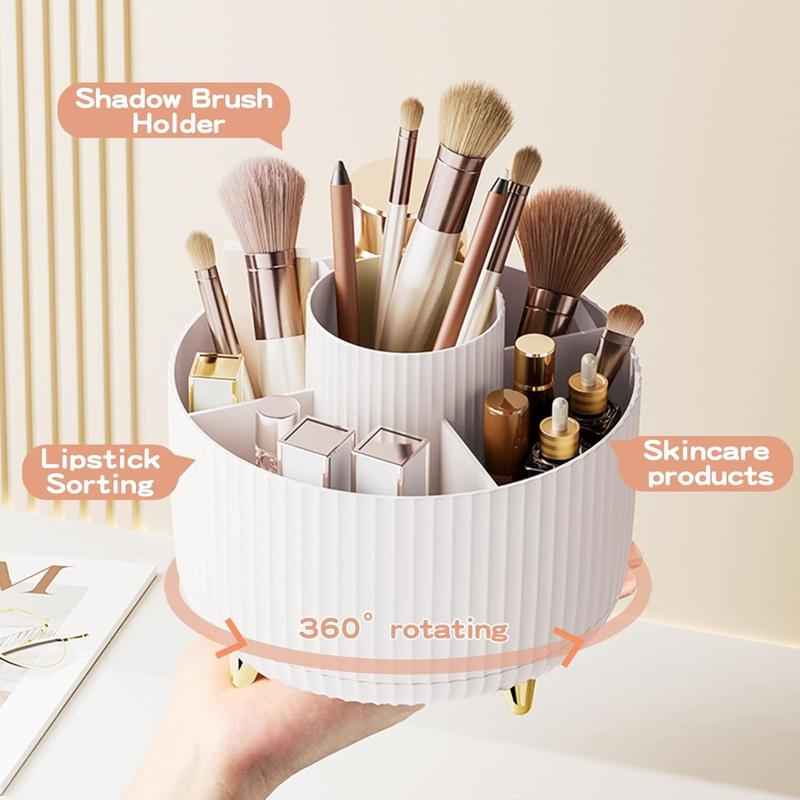 B160-360° Rotating Makeup Brush Holder Organizer, Makeup Organizers Countertop, Makeup organization Skincare Storage for Vanity, Desktop, Bathroom (White)