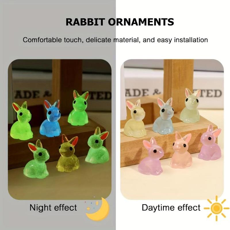 Random Color Cute Mini Resin Rabbit Desktop Ornament, 30pcs 50pcs Glow in The Dark Miniature Figurine, Bunny Miniature Garden & Home Decor