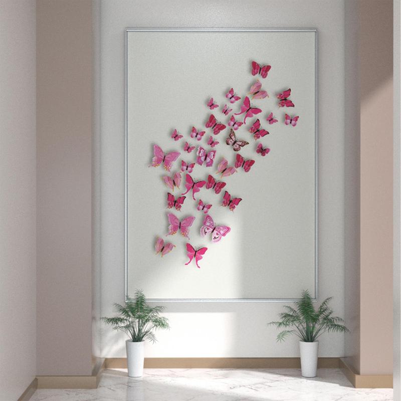 12pcs Butterfly Design Wall Sticker, Creative 3D Double Layer Butterfly Design Wall Decal, Decorative Sticker For Party Cake