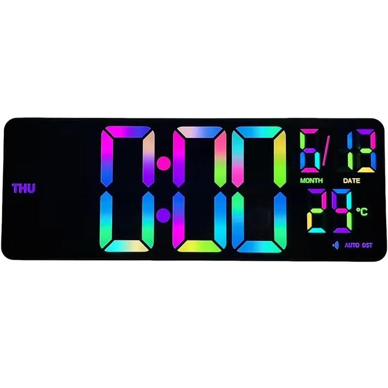 Game Room Wall Clock, RGB Display, Remote Control, 13'' Big Size, Garage Clock, Auto DST, Adjustable Brightness, Large Number Decor