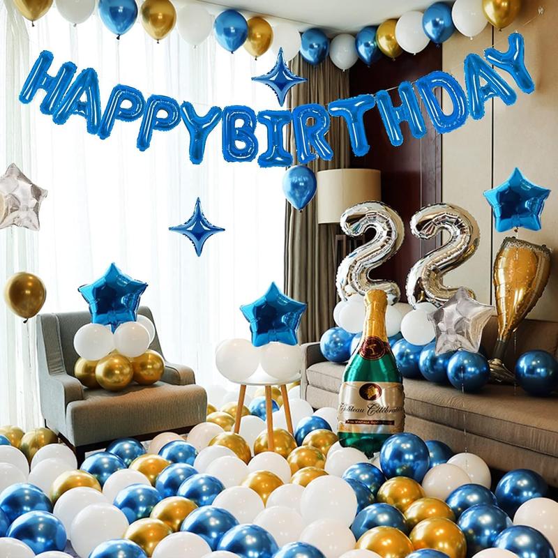 Happy Birthday Letter Balloon Set, Happy Birthday Balloon Banner Party 16 Inch 3D Aluminum Foil Inflatable Letter kit set Banner Balloons Birthday Party Decorations Supplies Party (Blue)