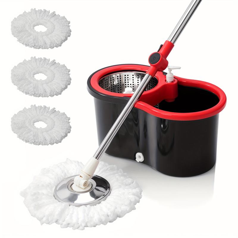 Rotating Mop and Bucket Suit, Bathroom Mop Bucket, School Bathroom, 360 ° Rotary Mop Bucket Mop Bucket System with 3 One Microfiber Mop Replacement Head and Stainless Steel Adjustable Handle for Floor Cleaning, Bucket Floor Cleaning System