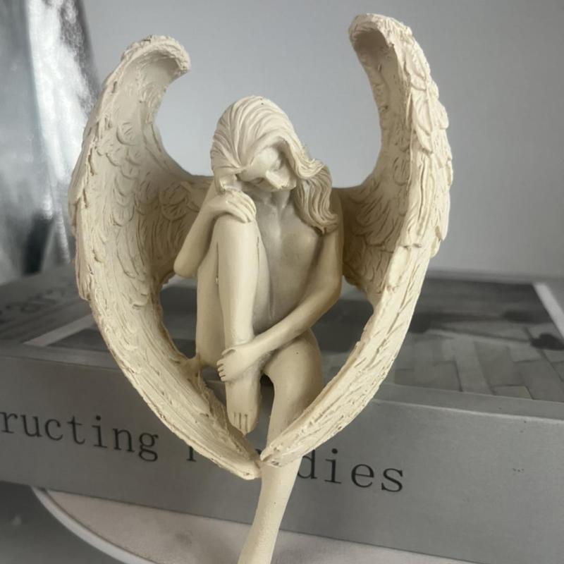 Angel Design Resin Ornament, Angel Decorative Statue, Home Decor Figurine for Living Room, Bedroom, Office Desk, Bookshelf, Cabinet, Window, Book