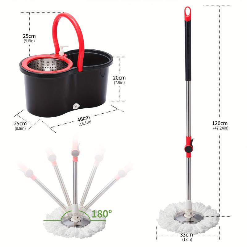 Rotating Mop and Bucket Suit, Bathroom Mop Bucket, School Bathroom, 360 ° Rotary Mop Bucket Mop Bucket System with 3 One Microfiber Mop Replacement Head and Stainless Steel Adjustable Handle for Floor Cleaning, Bucket Floor Cleaning System