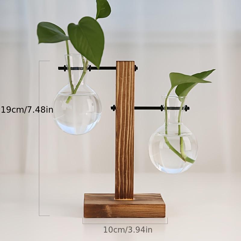 1 Set, Terrarium Hydroponic Plant Vases Vintage Flower Pot Transparent Vase Wooden Frame Glass Tabletop Plants Home Bonsai Decor