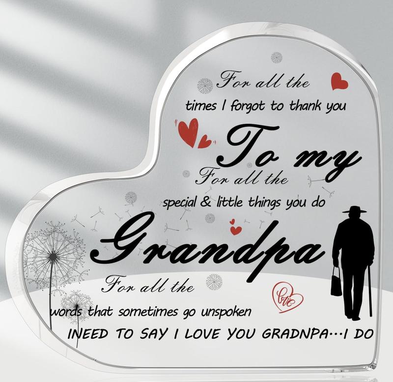 To My Grandpa Gifts for My Grandpa, Heart Acrylic Plaque Signs, Grandpa Birthday Grandparents Day Gifts