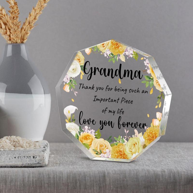 Flower Pattern Acrylic Plaque, 1 Count Creative Grandma Birthday Gift, Home Decoration Ornament, Birthday Gift for Grandma, Thanksgiving Gift