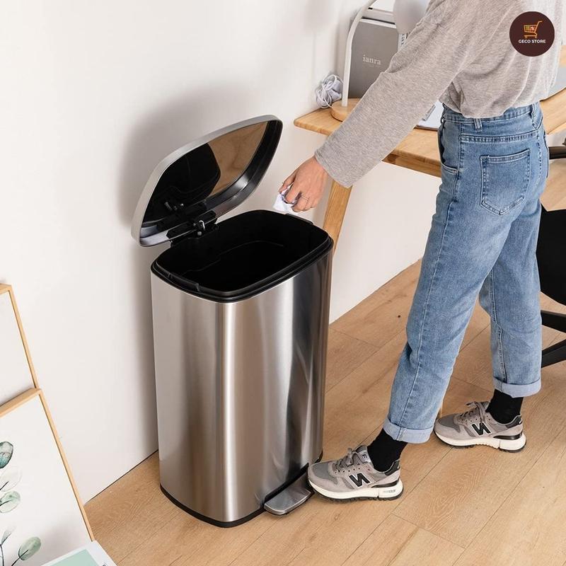 13 Gallon 50 L Garbage Can Kitchen Trash Can with Lid for Office Bedroom Bathroom Step Trash Bin Fingerprint-Proof Brushed Stainless Steel 13 Gallon   50 Liter