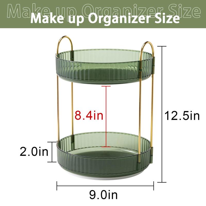 Rotating Makeup Organizer for Vanity 2 Tier, High-Capacity Skincare Clear Make Up Storage Perfume Organizers Cosmetic Dresser Organizer Countertop 360 Spinning