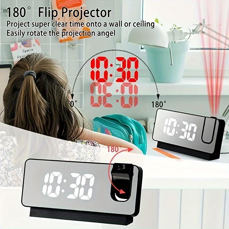 2024 NEW Projection Alarm Clock, Digital Wall Clock, Bedroom Digital Clock for Heavy Sleepers, 180° Projector Dimmer USB Plug Bedroom Ceiling Projection Clock