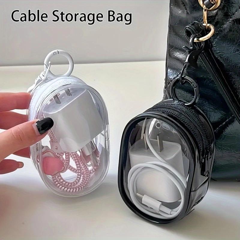 Portable Mini Clear Zipper Cable Storage Bag, 1 Count Space-saving Organizer for Earphones & Chargers, Desk Accessories, Versatile Travel Storage Bag with Keychain Ring, Fall Decor