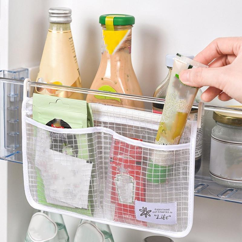 Refrigerator Door Organizer Bag, 1 Count Fridge Door Hanging Mesh Bag, Kitchen Storage Bag