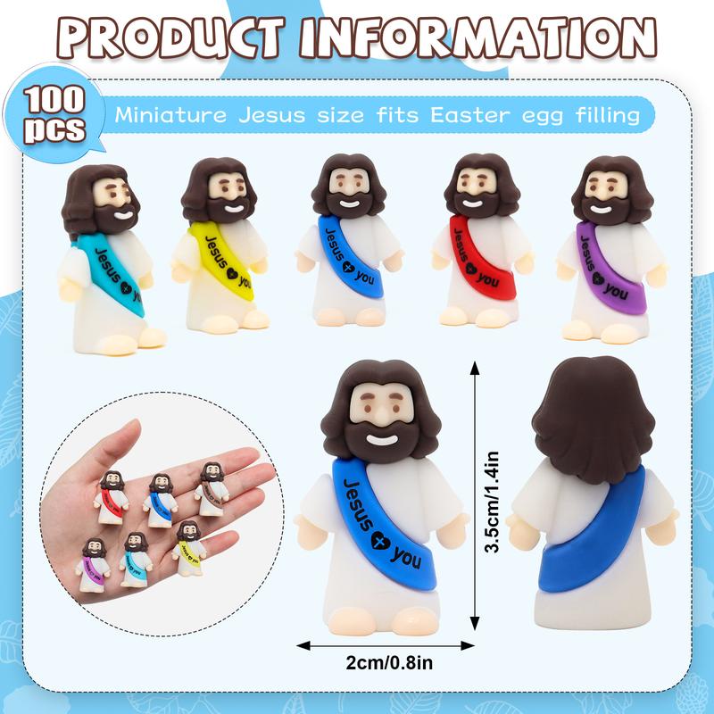 Yelakey Mini Jesus Figures 100Pcs Little Jesus Figures Cute Jesus Ornament with Jesus Love You Slogan Religious to Hide and Seek Religious Christmas Christian Baptism Gifts