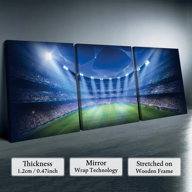 Football Stadium Pattern Canvas Painting with Frame, 3 Counts Modern Wall Art, Wall Decor for Home Living Room Bedroom Office