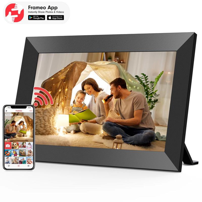 Black Friday Cyber ​​Monday Frameo WiFi Digital Photo Frame, Real-time Video Photo Sharing, 10.1-inch HD IPS Smart Touch Screen Photo Frame, Expandable Micro SD Card, Support 32GB Memory and Cloud Album, Automatic Rotation or Wall Hanging, Christmas Gift