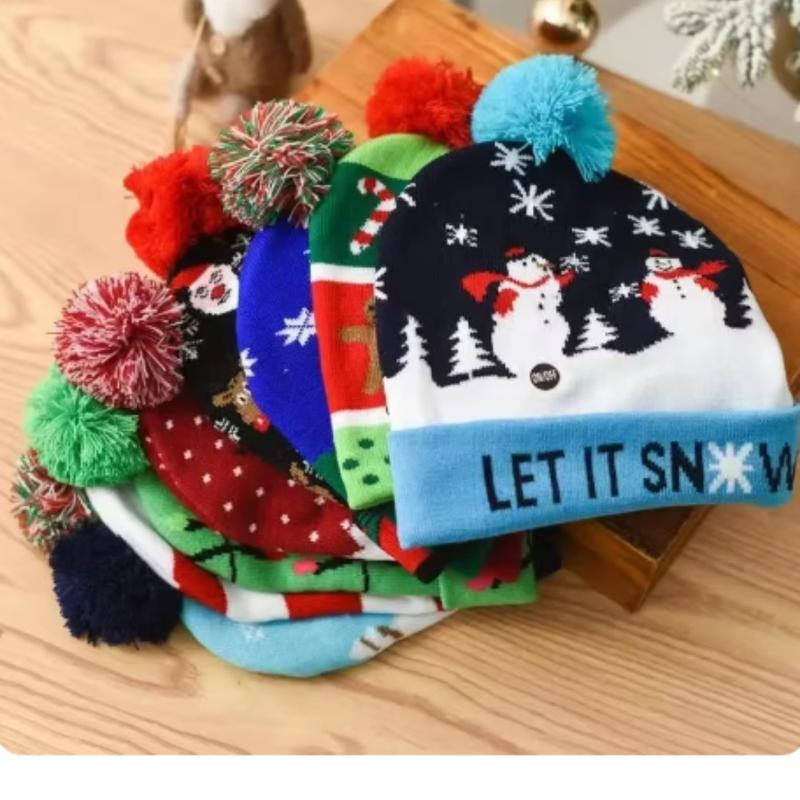 Christmas Hat Year Xmas Party Decor Creative Flashing Light Snowman Winter Warm Color Knitted Cap Christmas Gift Christmas