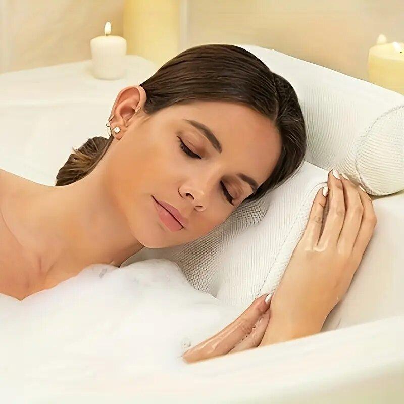 Bathtub Pillow with Anti-slip Suction Cup, 1 Count Bath Pillow for Neck & Back Support, Bathroom Accessories, Bathtub Accessories