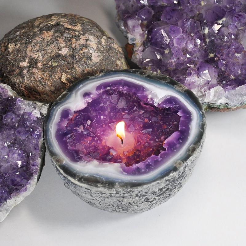 Natural Clear Agate Crystal Tea Light Candle Holder Dedication Healing Stone Scented Candle