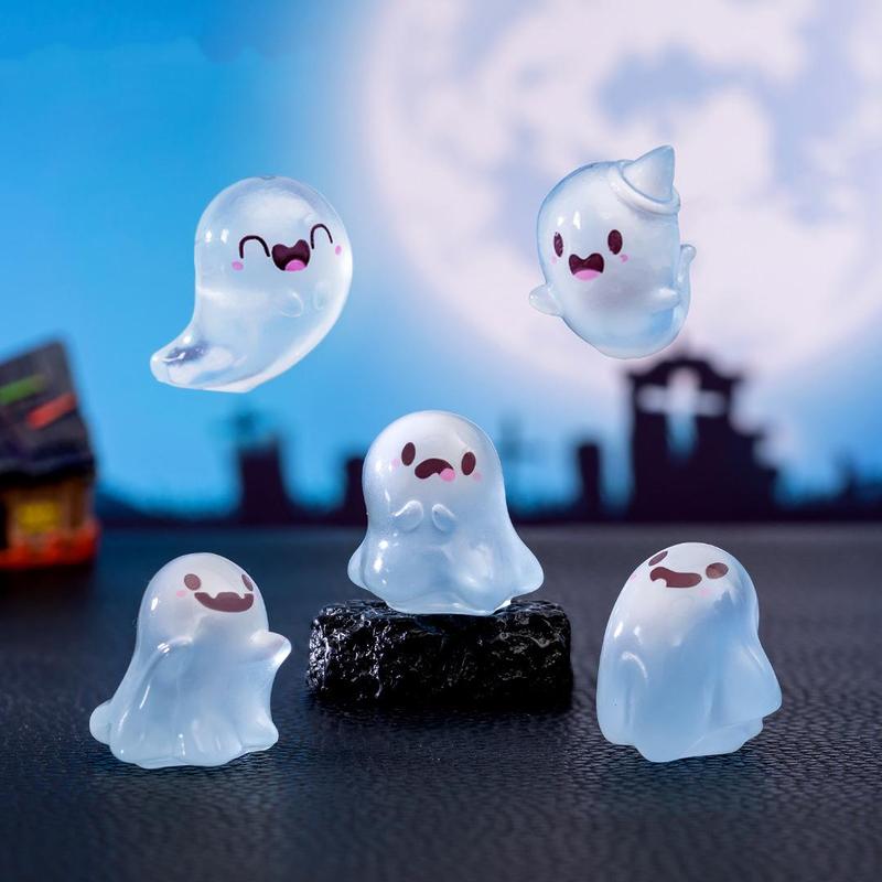 Creative Cute Cartoon Little Ghost Design Resin Ornament, 6 Counts set DIY Mini Resin Craft, Glow in The Dark Home Decor, Cute Decoration for Home & Office