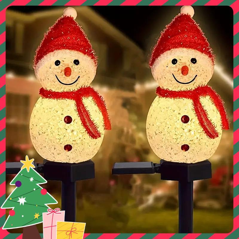 Christmas Solar Powered Snowman Design Garden Stake Light, 1 4 Counts Outdoor Garden Yard Lawn Plug-in Light, Decorative Light for Home Garden Yard Lawn