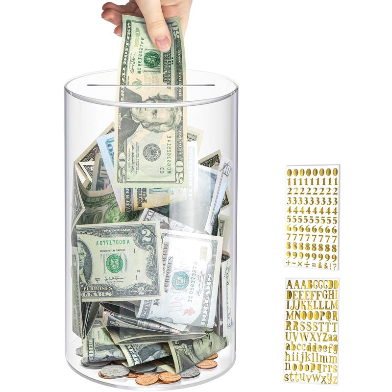 Acrylic Clear Piggy Bank Money Saving Box for Adults, Unopenable Real Money Bank Coin Bank Change Jar - 15*25.5CM - Ornaments, Tin