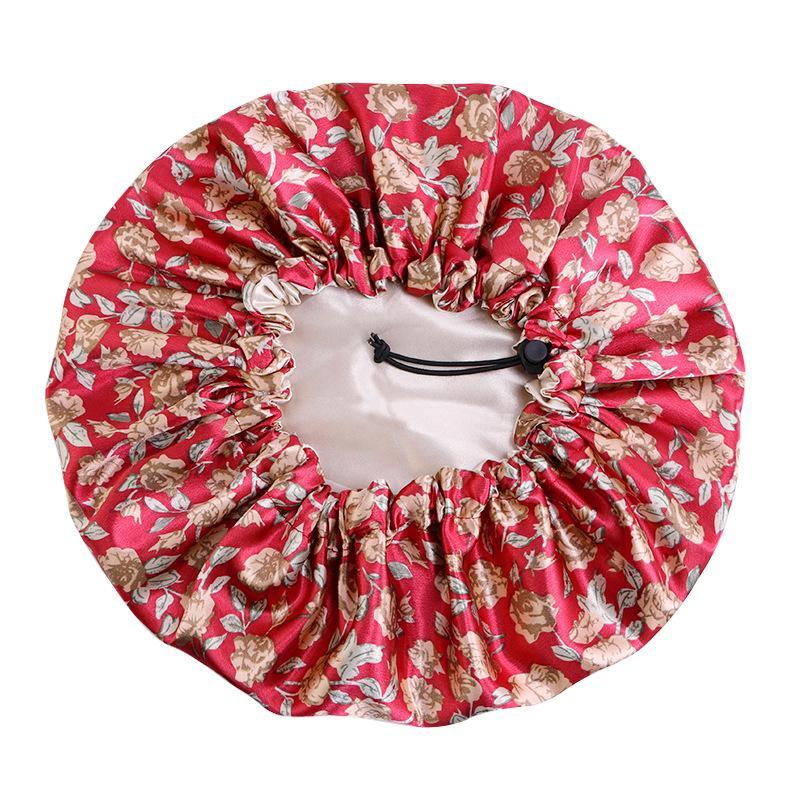 Double Layer Floral Print Hair Cap, Adjustable Hair Bonnet, Hair Care & Styling Cap for Women & Men