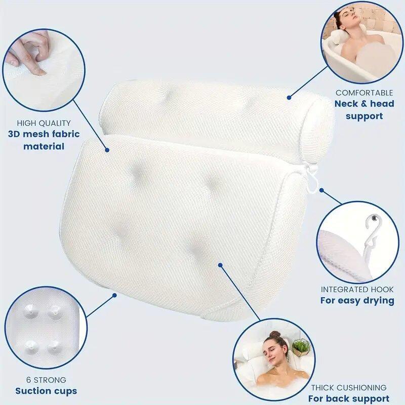 Bathtub Pillow with Anti-slip Suction Cup, 1 Count Bath Pillow for Neck & Back Support, Bathroom Accessories, Bathtub Accessories