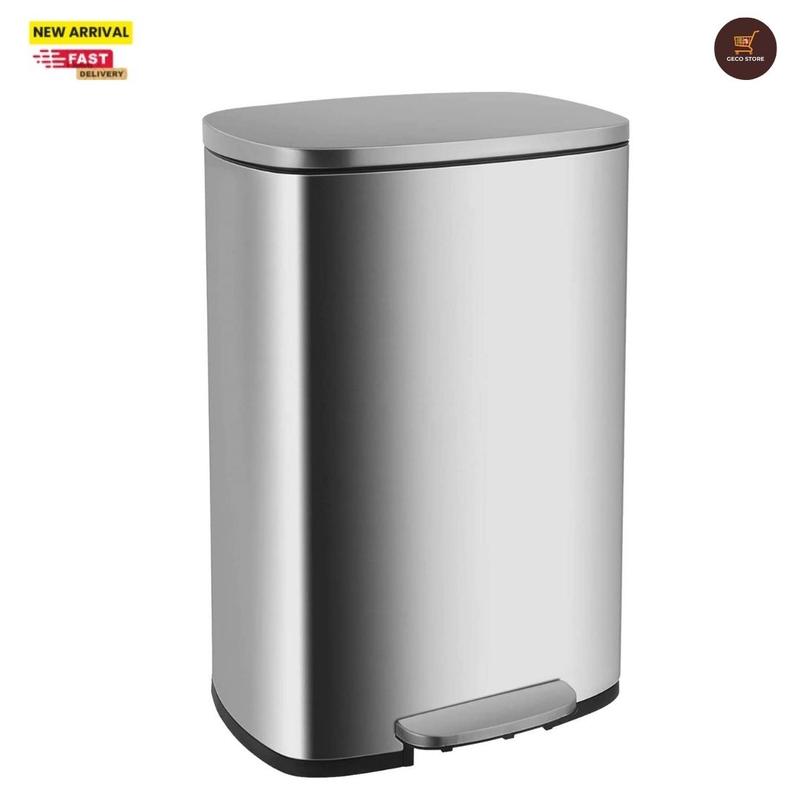 13 Gallon 50 L Garbage Can Kitchen Trash Can with Lid for Office Bedroom Bathroom Step Trash Bin Fingerprint-Proof Brushed Stainless Steel 13 Gallon   50 Liter