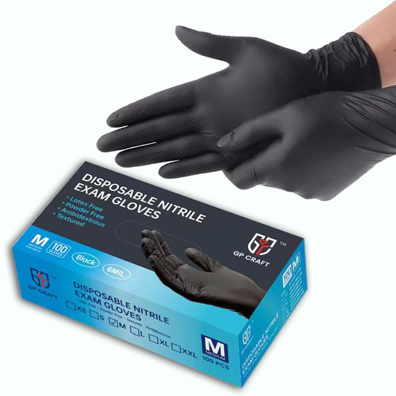 GP Craft Black Nitrile disposable gloves, 6mil, latex-free good elasticity, tear resistant, clean and waterproof  Cleaning and tasks Hand Comfortable