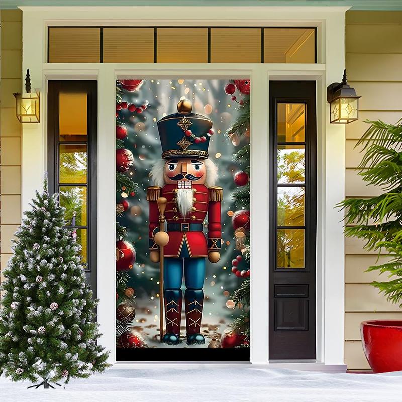 Nutcracker Pattern Door Banner, 1 Count Christmas Themed Door Cover Banner with 4 Grommets, Christmas Decor for Home Living Room Bedroom