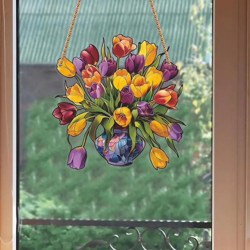 Yellow Flowers Window Hanging, Mica Flowers, Tulip Flowers Acrylic Window Hanging Art Decoration, Tulip Ornament, Gift For Her, Mom Thanksgiving Christmas Gifts Hangable