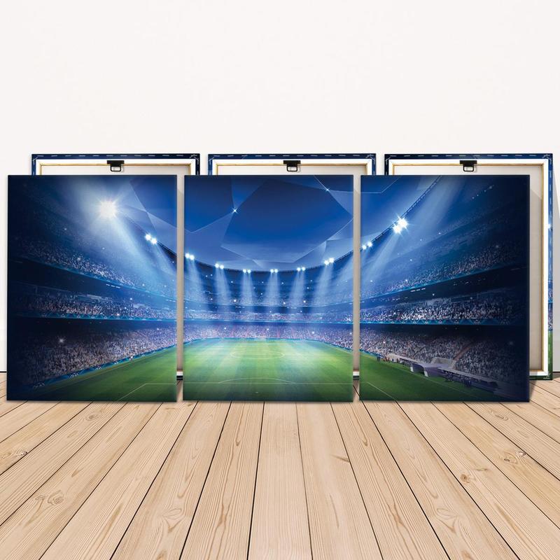 Football Stadium Pattern Canvas Painting with Frame, 3 Counts Modern Wall Art, Wall Decor for Home Living Room Bedroom Office