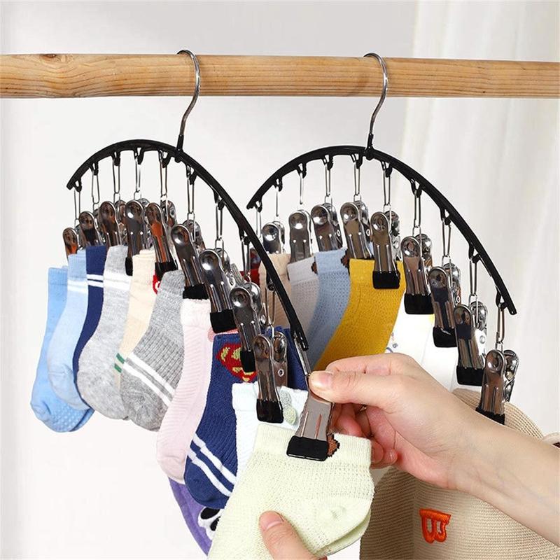 Curved Hanger, 4 Counts Stainless Steel Space-saving Clothes Hanger with Clips, Large Capacity Hanging Clothes Hanger, Clothes Organizer