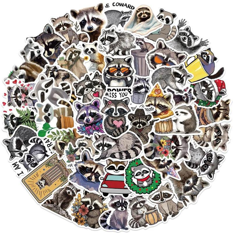 Cartoon Raccoon Pattern Sticker, 50pcs Cute Cartoon Raccoon Graffiti Sticker, DIY Decorative Sticker for Water Bottle, Laptop, Luggage