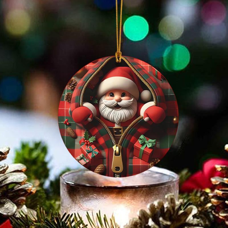 Santa Claus Zipper Design Ornament, 1 Count Christmas Hanging Ornament, Hanging Decor for Home Outdoor Courtyard Xmas Tree