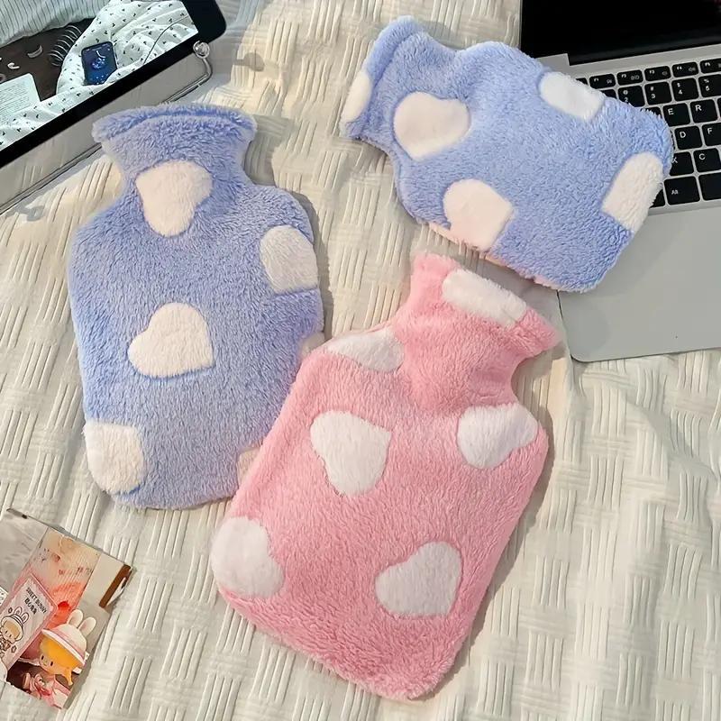 Cute Cartoon Heart Pattern Hot Water Bottle, 1 Count Soft Plush Cover Hot Water Bag, Hot Water Bottle for Neck, Back, Shoulder, Leg & Menstrual Relief