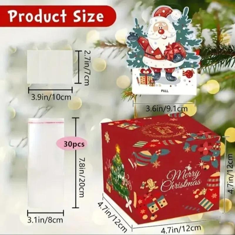 Christmas Themed Surprise Money Gift Box, 1 Set Creative Pull Out Money Gift Box with 30pcs Opp Bag, Party Gift for Friend, Girlfriend, Wife, Sister