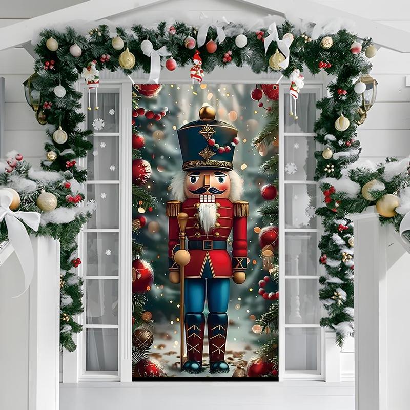 Nutcracker Pattern Door Banner, 1 Count Christmas Themed Door Cover Banner with 4 Grommets, Christmas Decor for Home Living Room Bedroom