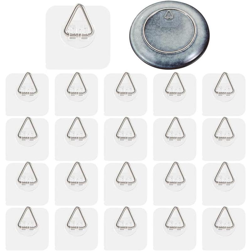 Wall Plate Hanger Display Holder - 20 Pack Invisible Vertical Plate Holders - Plastic Plate Hangers for The Wall - 2.4 Inch Adhesive Picture Hanger - Hanging Hooks for Decorative Plates and Wall Art Light Organiser Round Smooth  Antique Ceramic Photo