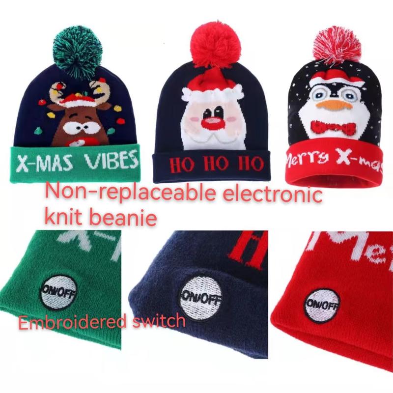 New Style! LED Christmas Hat Beanie Light up Illuminate Warm Hat 48 Patterns New Year Snowman Sweater Hat Christmas Decorations Does not apply