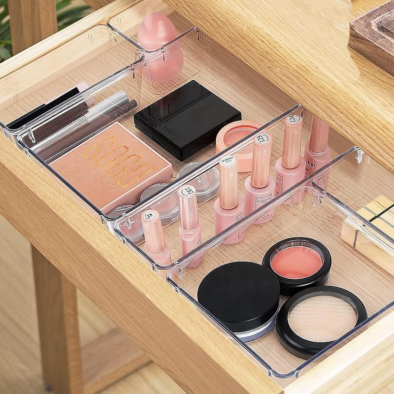 16 Pcs Clear Drawer Organizer, 5 Varied Size Multi-functional Stackable Bedroom Dressing Table Storage Box for Cosmetic Stationery, Desk Accessories, Kitchen and Office Storage Box, Home Decor