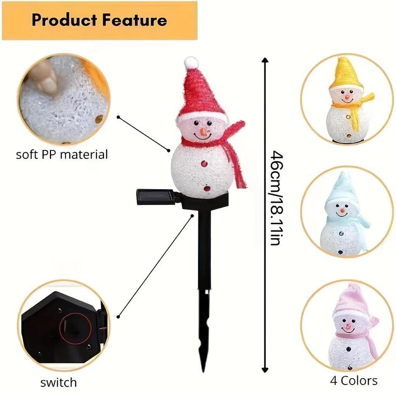 Christmas Solar Powered Snowman Design Garden Stake Light, 1 4 Counts Outdoor Garden Yard Lawn Plug-in Light, Decorative Light for Home Garden Yard Lawn