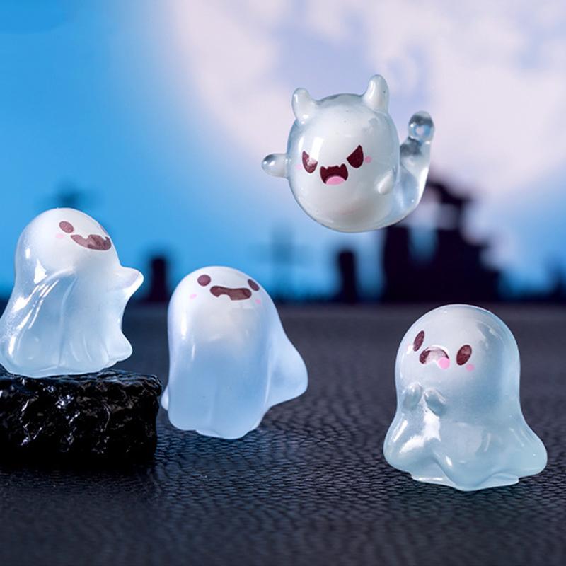 Creative Cute Cartoon Little Ghost Design Resin Ornament, 6 Counts set DIY Mini Resin Craft, Glow in The Dark Home Decor, Cute Decoration for Home & Office