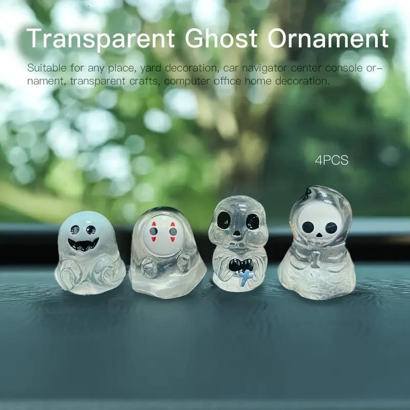 Ghost Figurines Set, 4 Counts set Mini Lovely Decorative Resin Ornaments, Seasonal Spooky Ornaments Collection for Car Desk Office Home Yard