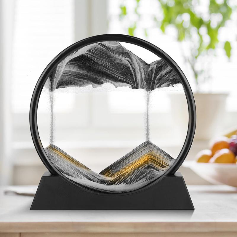 Round Glass Dynamic Sand Art Design Decoration, Flowing Sand Painting Frame for Home Decor, Living Room Decor, Home and Office Decoration, Bedroom Decor, Summer Gift Ideas