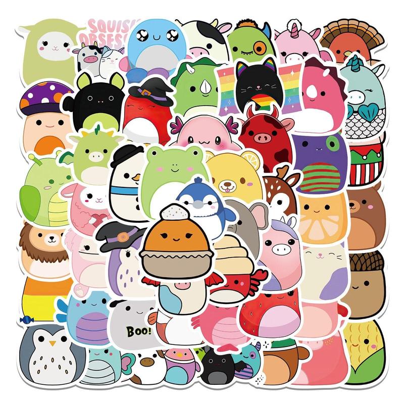 Plushie Toys Series Cartoon Stickers, 50pcs Assorted Animal Pattern Kawaii DIY Decorative Graffiti Sticker, Diy Creative Toys Decor Stickers for Water Bottles, Language, Laptop, Party Favors