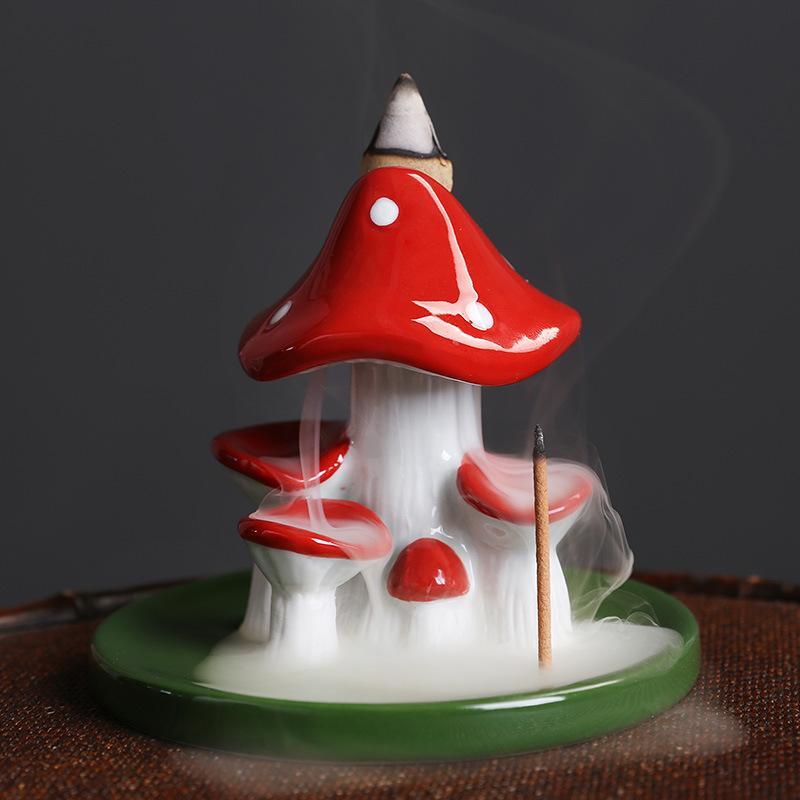 Mushroom Shaped Incense Burner for Mean Girls Decorations, Ceramic Waterfall Backflow Incense Holder, Desktop Ornament For Home Decor (Incense Not Included)