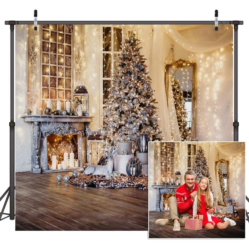 Dudaacvt 10X10Ft Christmas Backdrops for Photography Christmas Tree Photography Backdrops Christmas Fireplace Photo Backdrop Christmas Party Backdrops D475 Dudaacvt